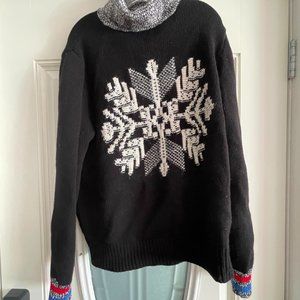 Tommy Hilfiger black snowflake wool blend turtleneck sweater.used good condition